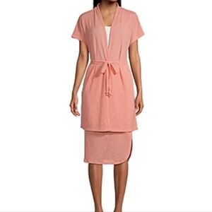 Liz Claiborne Womens Short Sleeve Open Front Cardigan Sweater Coral Size  Large